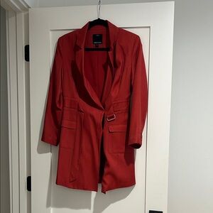 C/MEO Collective Red Longline Blazer with Buckle Accent